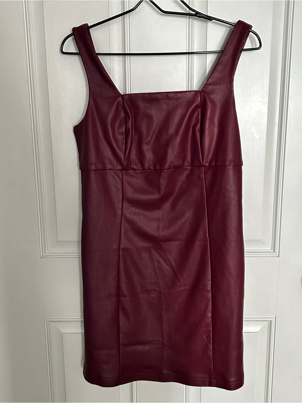 Faux Leather Burgundy Square-Neck Mini Dress